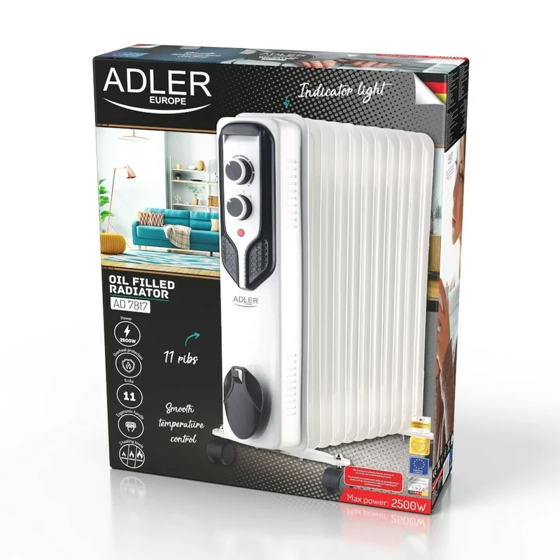 Radiatore ad olio Adler AD 7817 Bianco Nero 2500 W