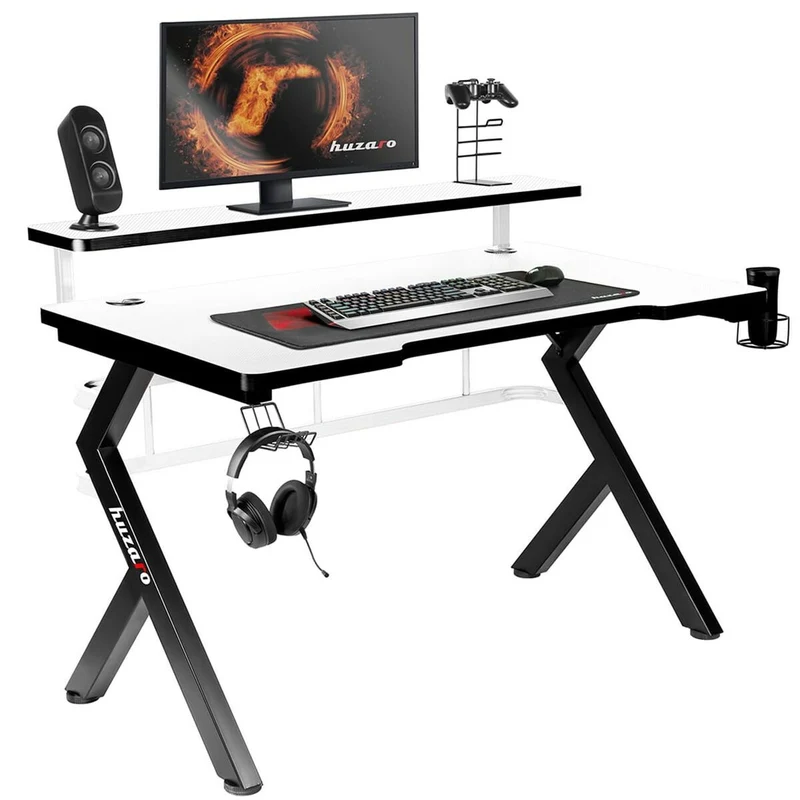 Scrivania Gaming Huzaro HZ-Hero 5.0 Bianco Bianco Nero Fibra di carbonio 120 x 60 cm