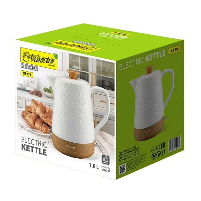 Bollitore Feel Maestro MR-076 Ceramica Bianca 1800 W 2 L