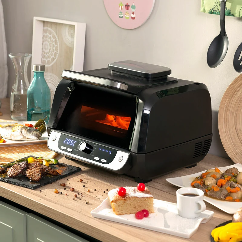 Friggitrice ad Aria con Griglia, Accessori e Ricettario InnovaGoods Fryinn 12-in-1 6000 Acciaio Nero 3400 W 6 L