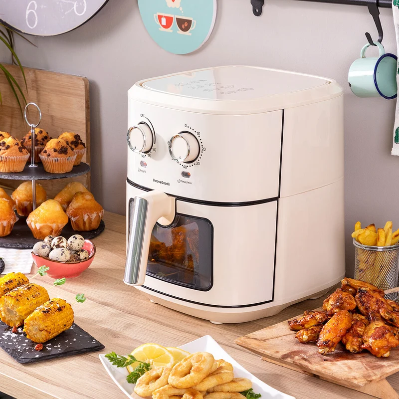 Friggitrice ad Aria InnovaGoods Vynner Pro 6500 Cream 1700 W 6,5 L Acciaio inox