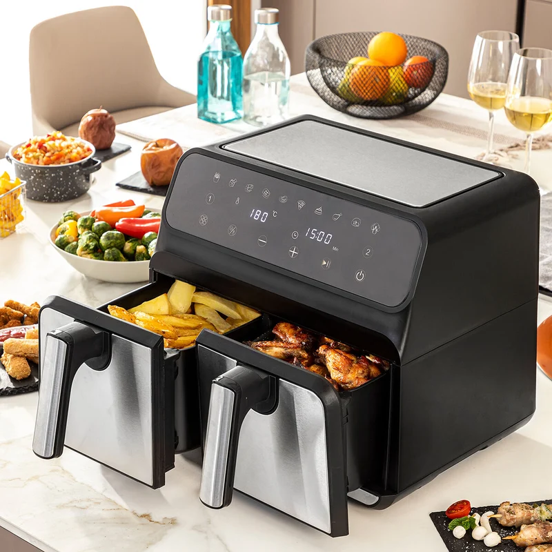 Friggitrice ad Aria InnovaGoods Fryinn Double 8000 Nera 3400 W 8 L Acciaio inossidabile