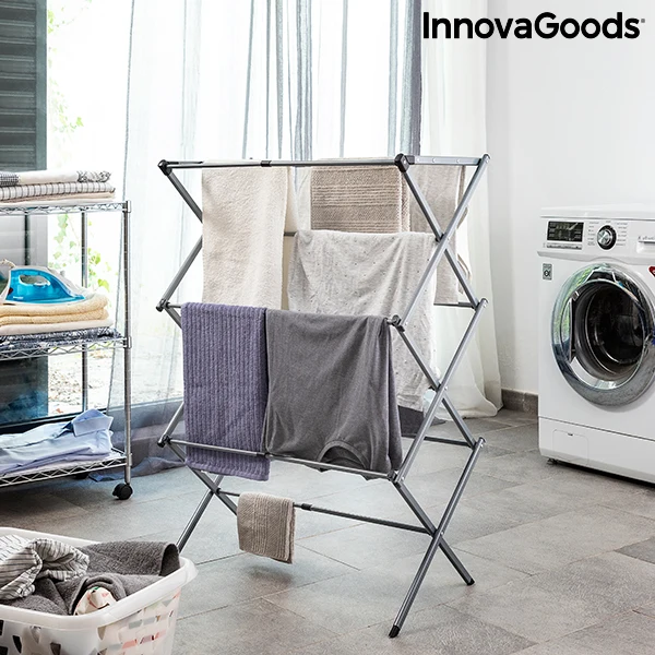 Stendibiancheria Pieghevole ed Estensibile in Metallo con 3 Livelli Cloxy InnovaGoods (11 Barre)